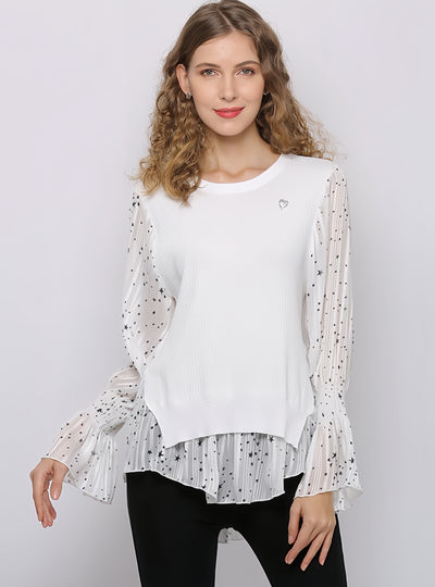 Star Printed Trumpet Sleeve Round Neck Shirt