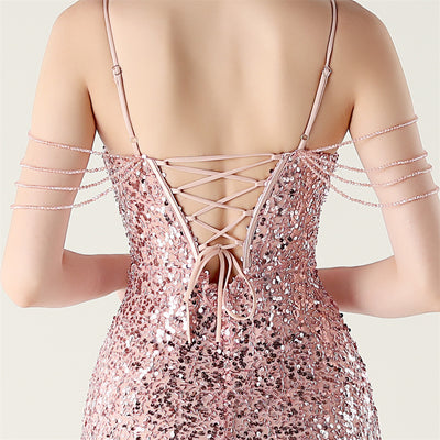 Mermaid Sequins Spaghetti Straps Beading Prom Dress