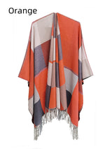 Fringed Double-sided Plaid Split Shawl