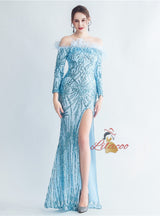Long Sleeve Sequins Mermaid Prom Dress