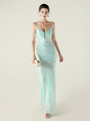 Mermaid Sequins Spaghetti Straps Beading Prom Dress