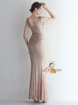 V-neck Mermaid Sequins V-neck Beading Prom Dress