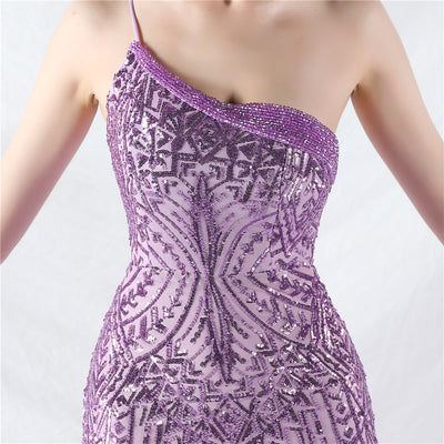 Mermaid Sequins One Shoulder Beading Prom Dress