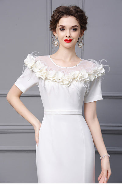 Fuchsia Short Sleeve 3D Flower Mother Of The Bride Dress