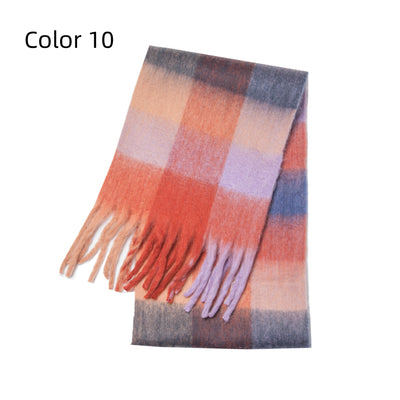 Thick-bearded Four-grid Thick Double-sided Plaid Scarf