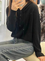 Loose Drawstring Long Sleeve Hooded Sweater