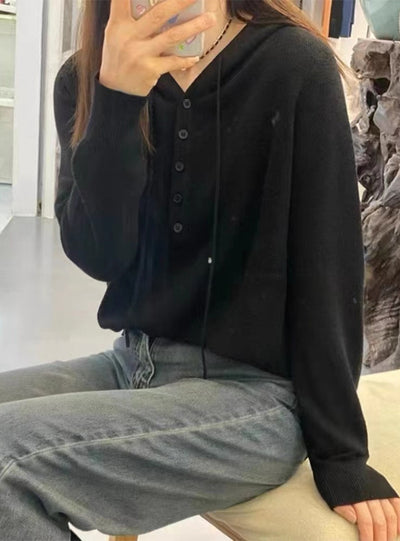 Loose Drawstring Long Sleeve Hooded Sweater