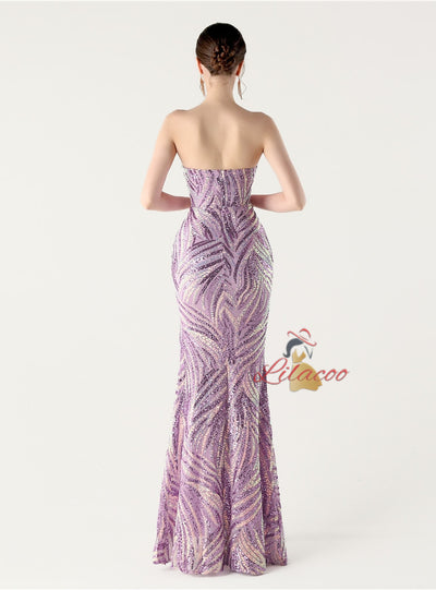 Mermaid Sequins Strapless Beading Split Prom Dress