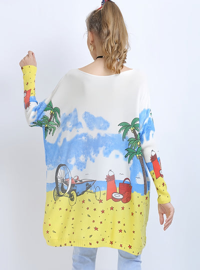 Loose Long-sleeved Seaside Printed Sweater