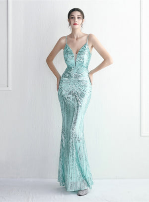 Mermaid Sequins Backless Beading Prom Dress