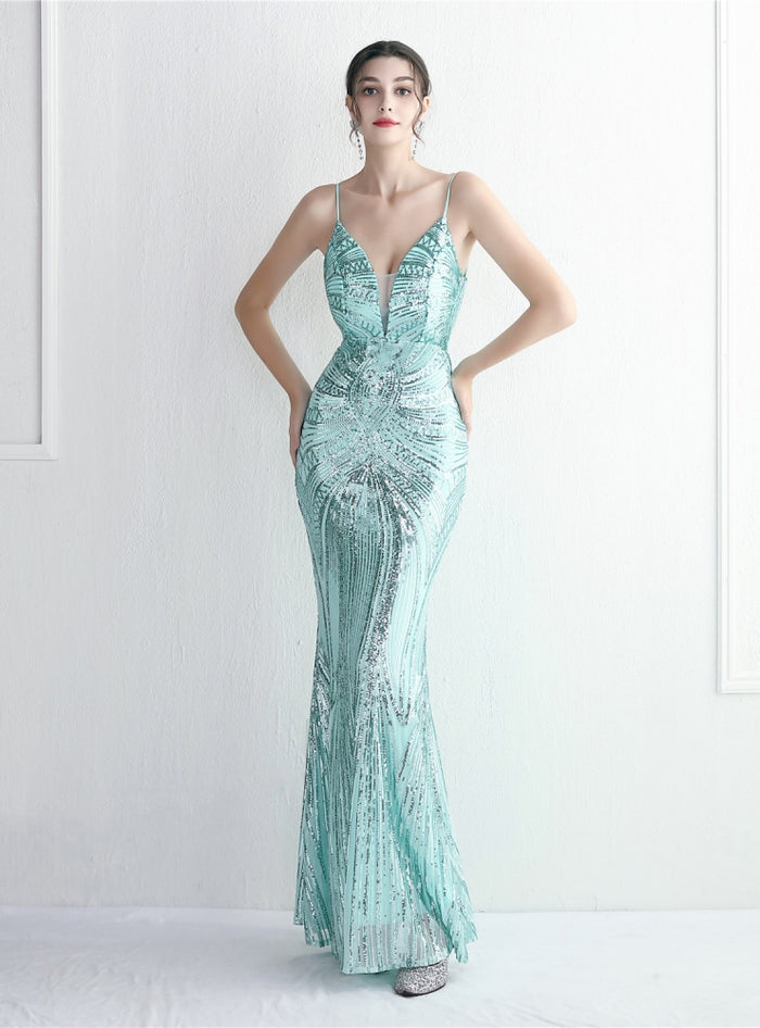 Mermaid Sequins Backless Beading Prom Dress