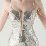 Mermaid Sequins Spaghetti Straps Split Beading Prom Dress