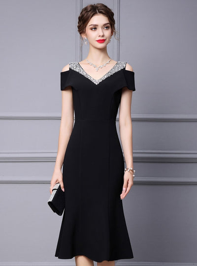 Burgundy V-neck Beading Mother Of The Bride Dress