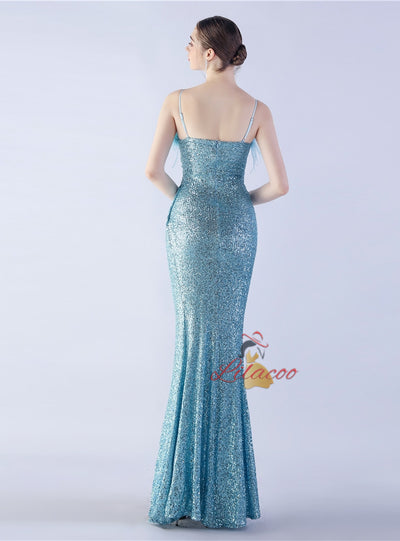 Spaghetti Straps Sequins Prom Dress