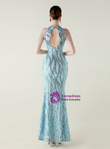 Mermaid Sequins Halter Beading Prom Dress