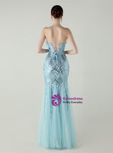 Mermaid Sequins Tulle Strapless Prom Dress