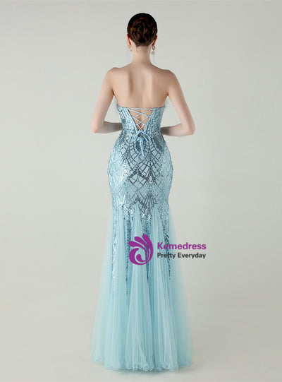 Mermaid Sequins Tulle Strapless Prom Dress