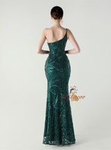 Mermaid One Shoulder Sequins Split Prom Dress