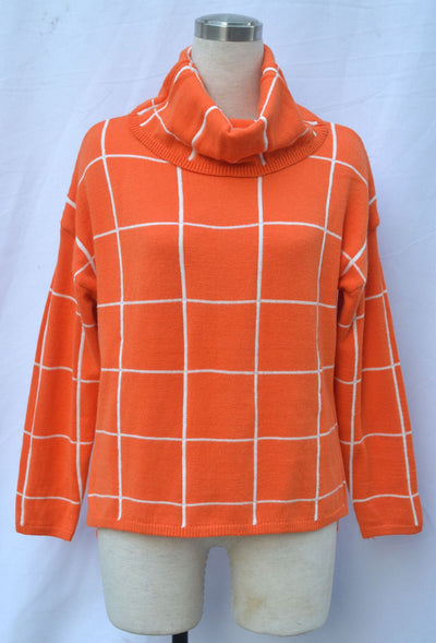 Checked Turtleneck Pullover Sweater