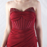 Memraid Strapless Pleats Beading Split Prom Dress