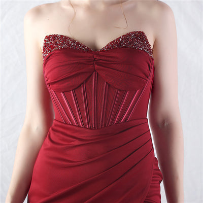 Memraid Strapless Pleats Beading Split Prom Dress