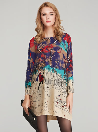 Women's Loose Printed Pullover Long Sleeve Sweater