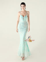 Spaghetti Straps Mermaid Sequins Beading Prom Dress