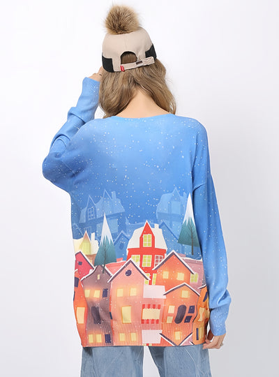 Loose Medium and Long Digital Printed Sweater