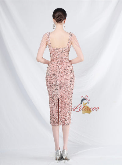 Mermaid Sequins Straps Beading Prom Dress