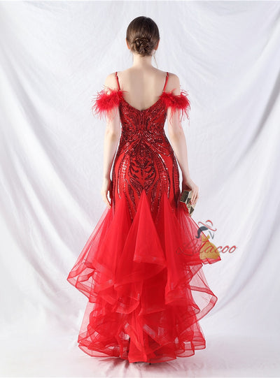 Mermaid Tulle Sequins Spaghetti Straps Prom Dress