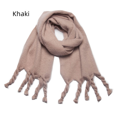Autumn and Winter Knotted Thick Braid Tassel Scarf