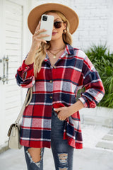 Long Sleeve Plaid Shirt Woolen Coat