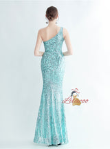 Mermaid One Shoulder Sequins Split Prom Dress