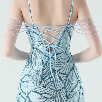 Spaghetti Straps Beading Sequins Prom Dress