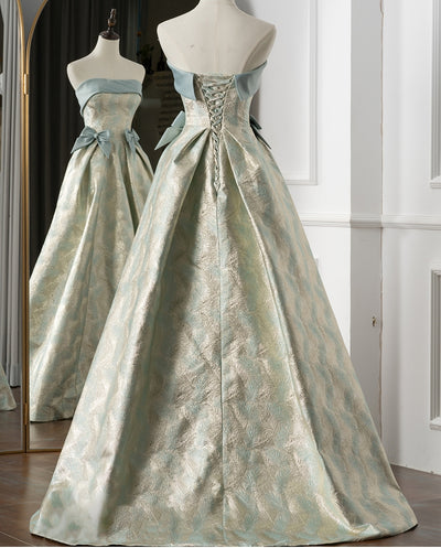 A-Line Print Strapless Bow Prom Dress