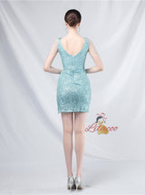 V-neck Sequins Beading Mini Prom Dress