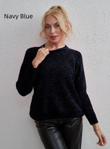 Solid Color Versatile Top Round Neck Sweater