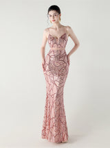 Mermaid Sequins Spaghetti Straps Beading Prom Dress
