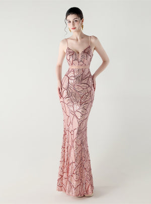 Mermaid Sequins Spaghetti Straps Beading Prom Dress