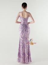 Mermaid Spaghetti Straps Sequins Split Beading Prom Dress