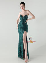 Mermaid Sequins Strapless Split Beading Prom Dress