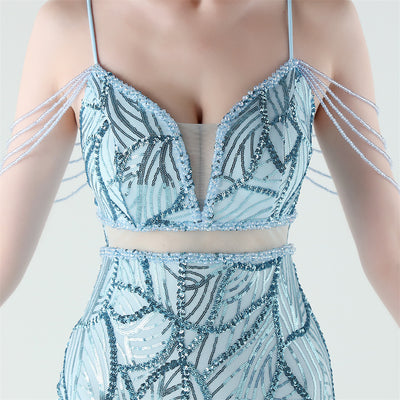 Spaghetti Straps Beading Sequins Prom Dress