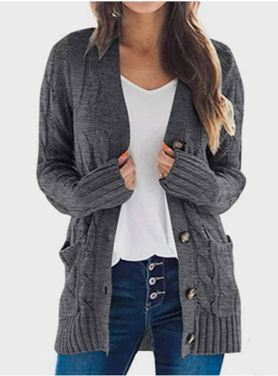 Casual Solid Color Twist Button Cardigan Sweater