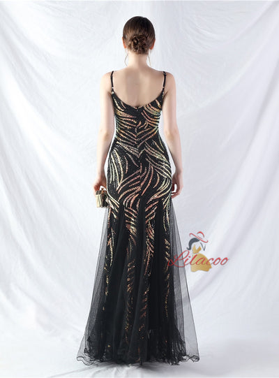 Mermaid Tulle Sequins Straps Prom Dress