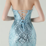 Mermaid Sequins Tulle Strapless Prom Dress