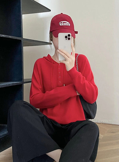 Loose Drawstring Long Sleeve Hooded Sweater