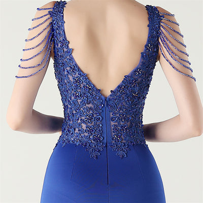 Mermaid V-neck Appliques Beading Prom Dress