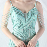Spaghetti Straps Mermaid Sequins Tulle Beading Prom Dress