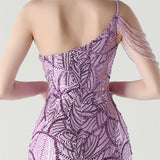 Mermaid Sequins One Shoulder Split Beading Prom Dress