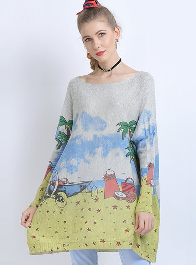 Loose Long-sleeved Seaside Printed Sweater